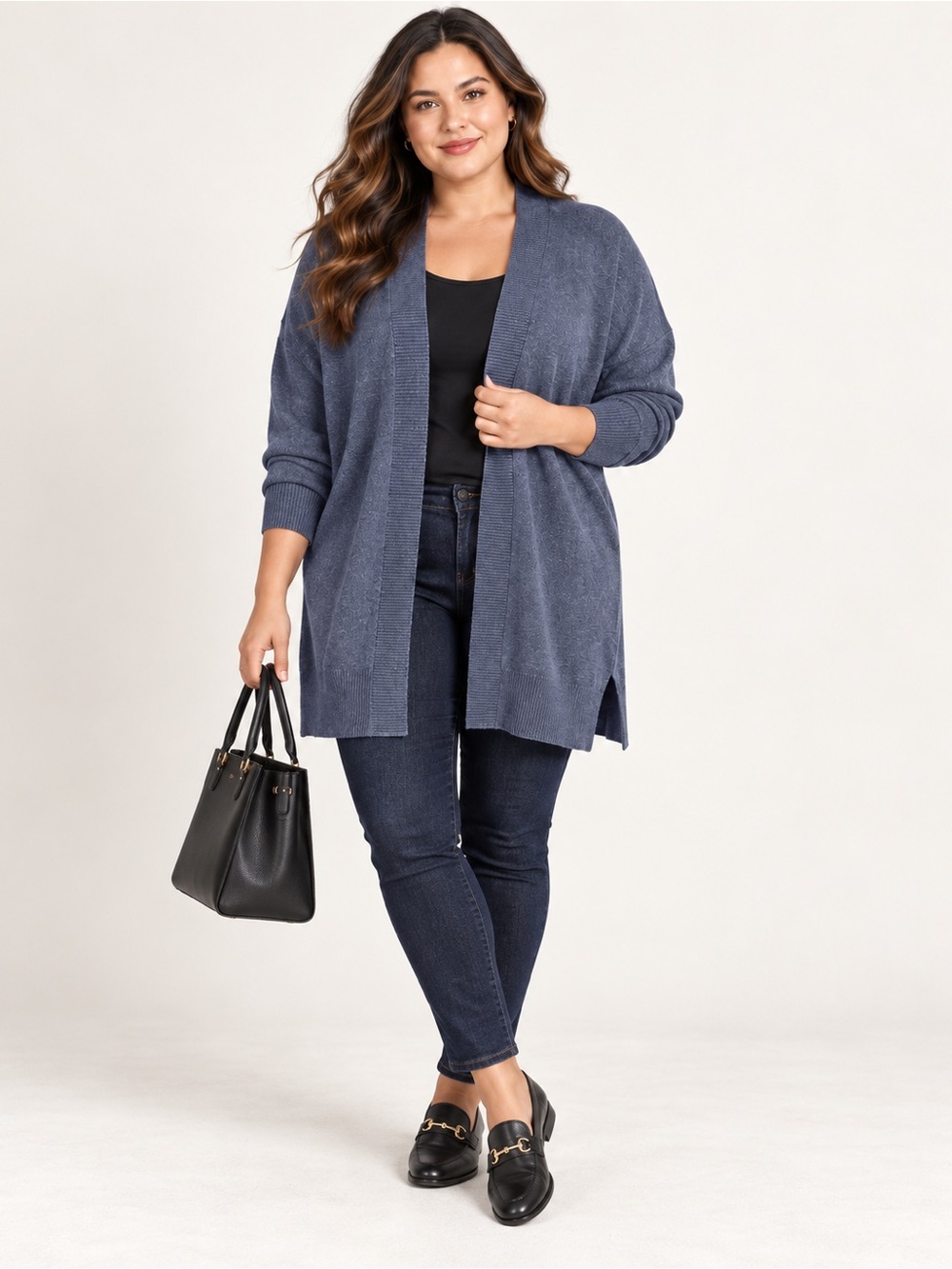 Lane Bryant 18/20 Blue Longline Open Front Cardigan Cozy Relaxed Knit